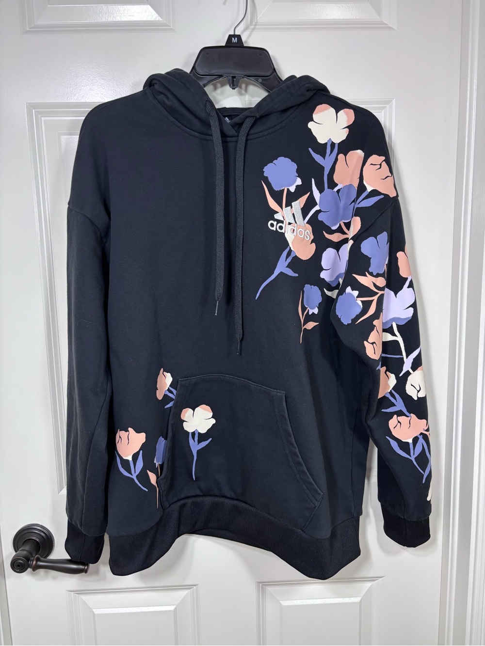 Adidas Floral Graphic Hoodie Sweatshirt Women’s M Black